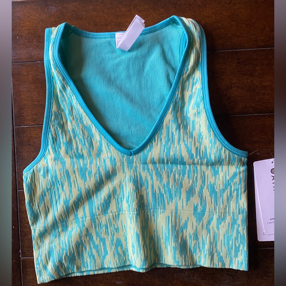 Athleta Teal and Yellow Crop Tank